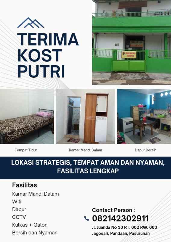 kos putri nyaman kamar mandi dalam